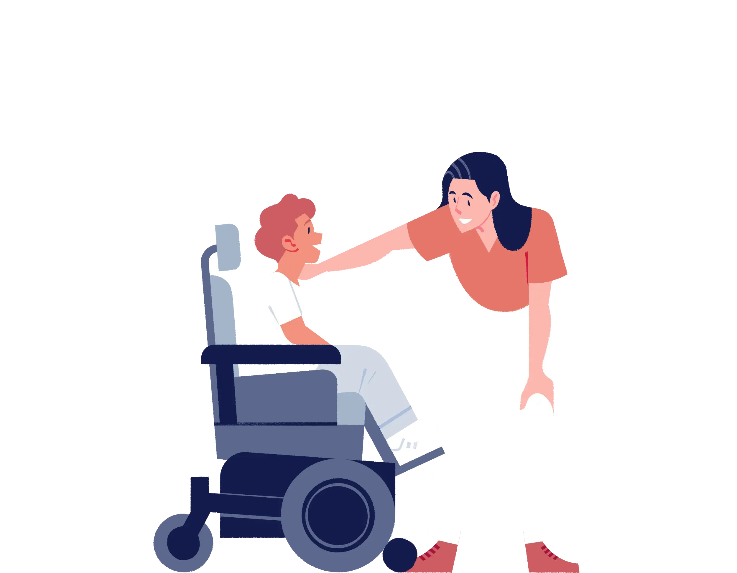 Woman talking to child in a wheelchair
