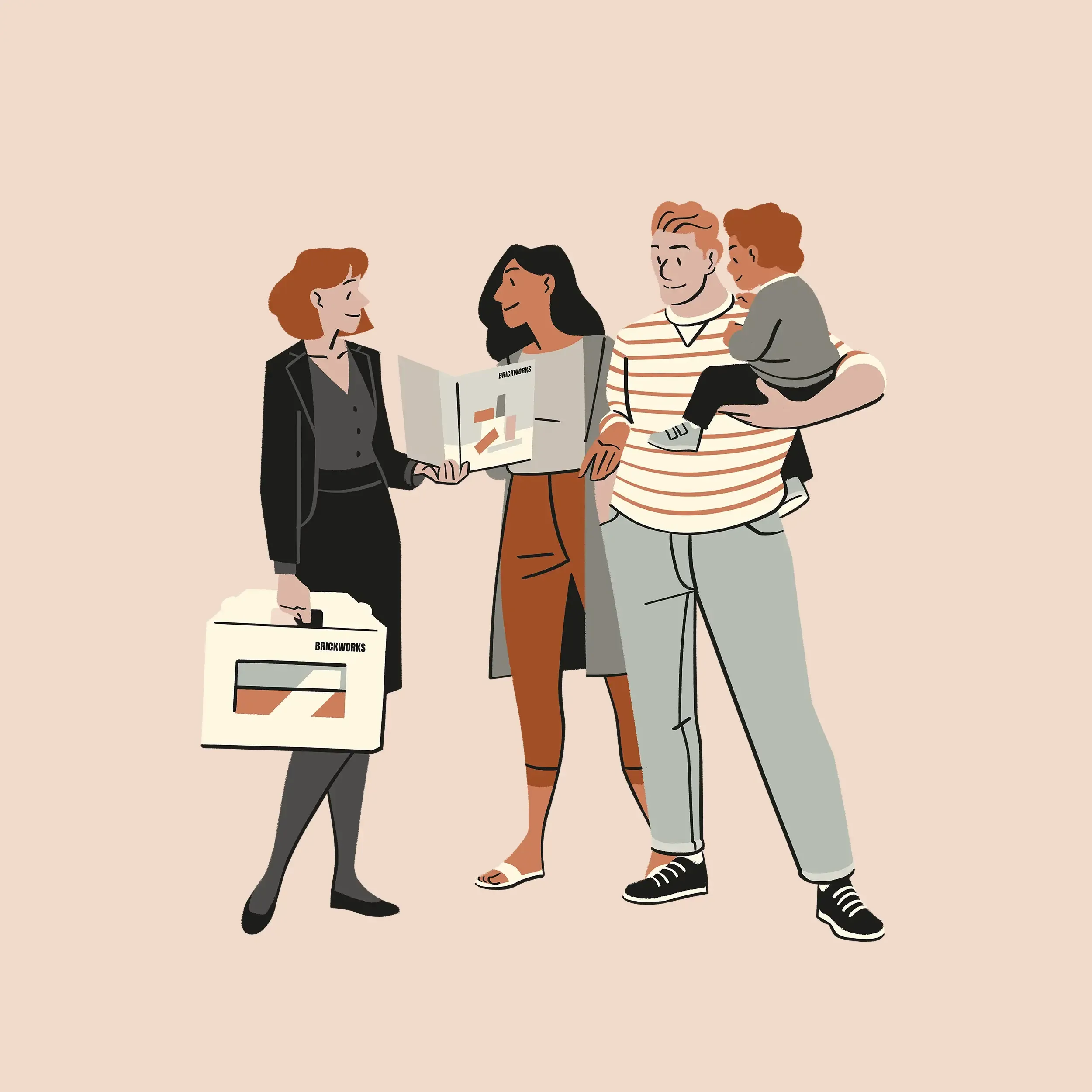 Woman showing samples to family
