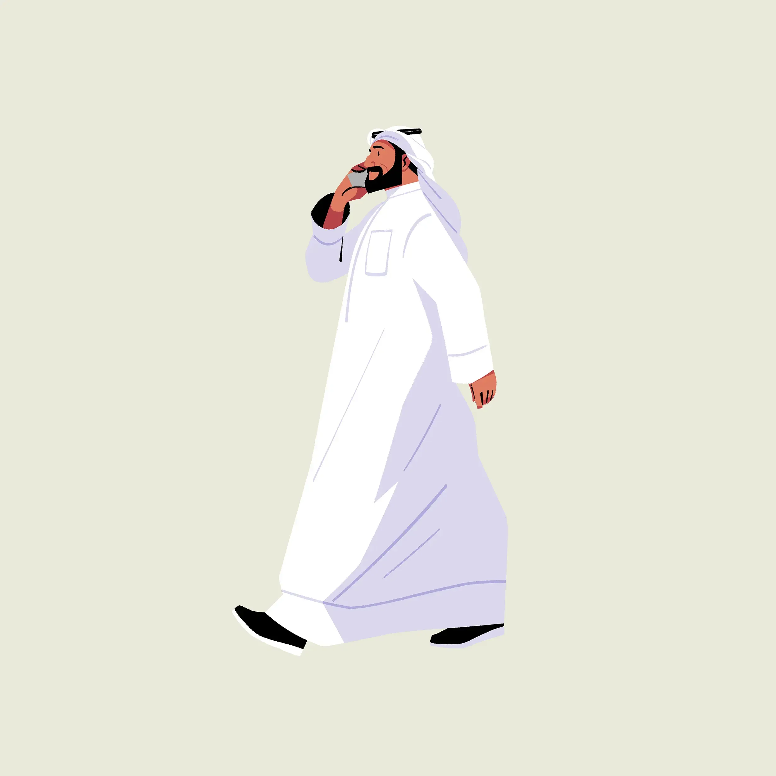 Arab man on phone wearing a dishdasha