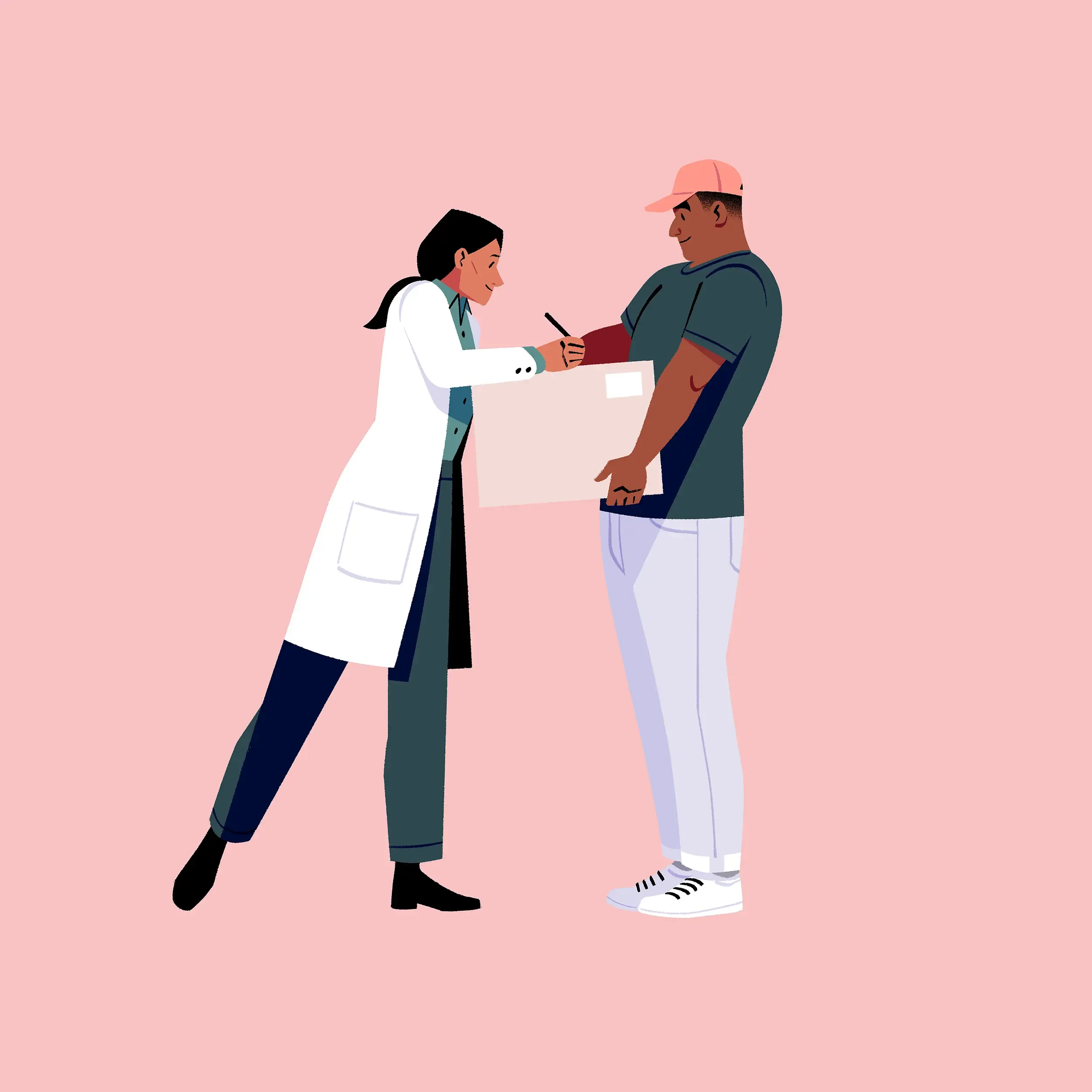 Doctor signing for a parcel