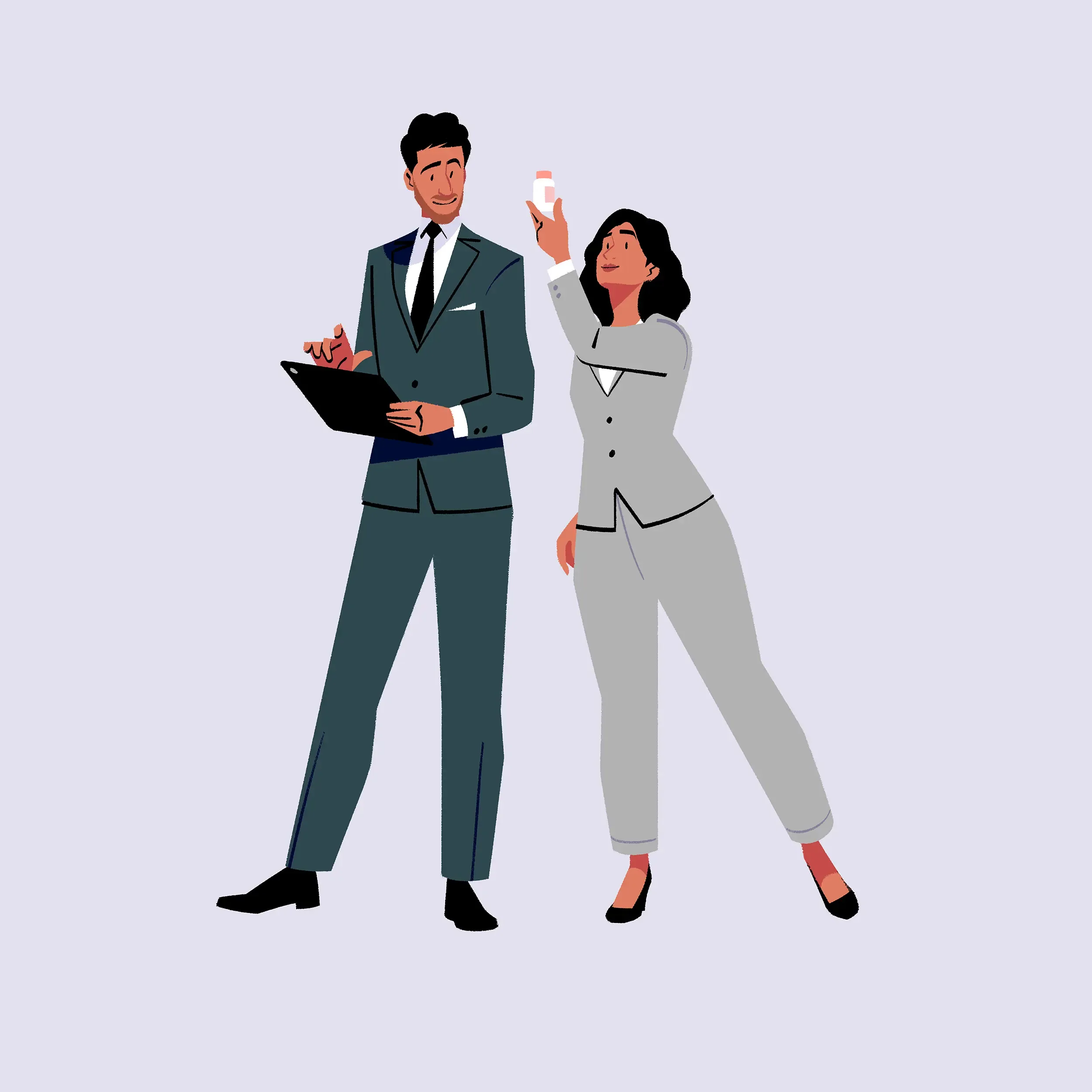 Man and woman inspecting medicine