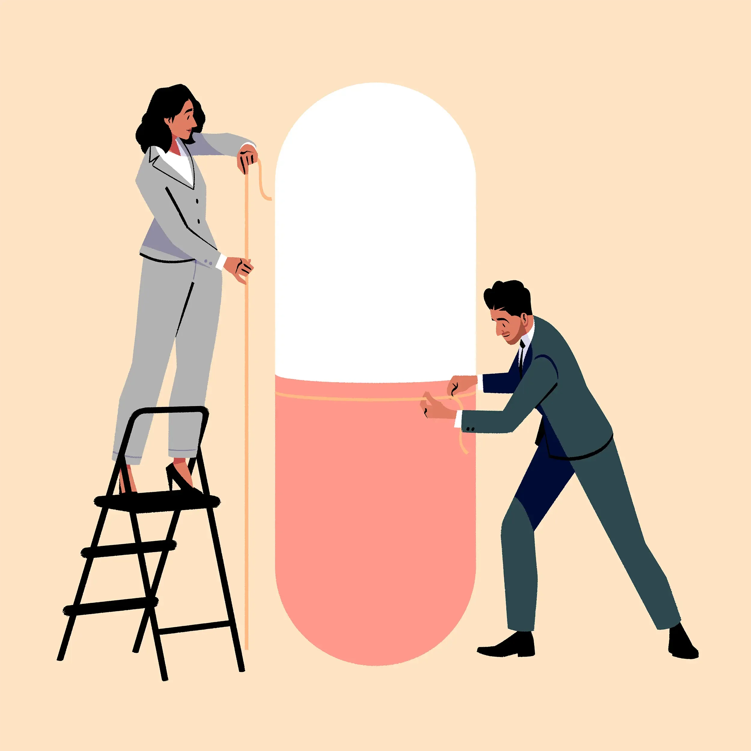Man and woman measuring a pill