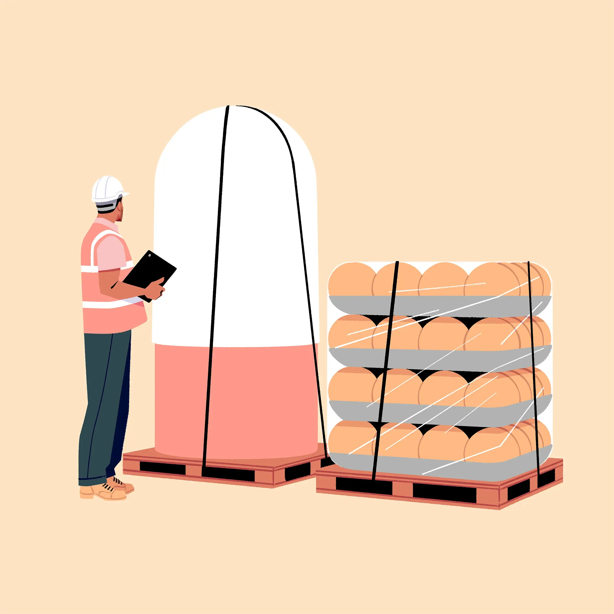 Warehouse worker inspecting a pill