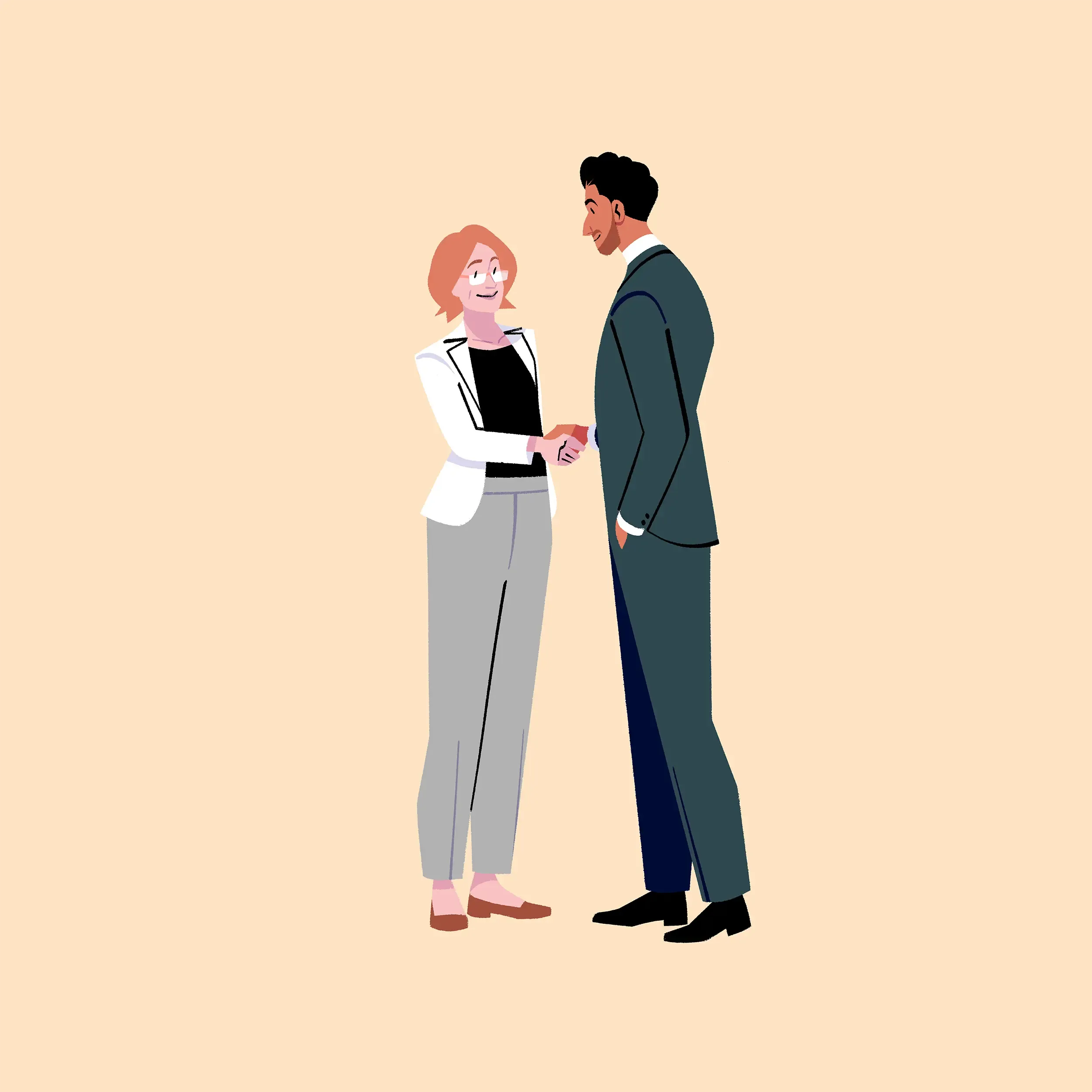 Woman and man shaking hands