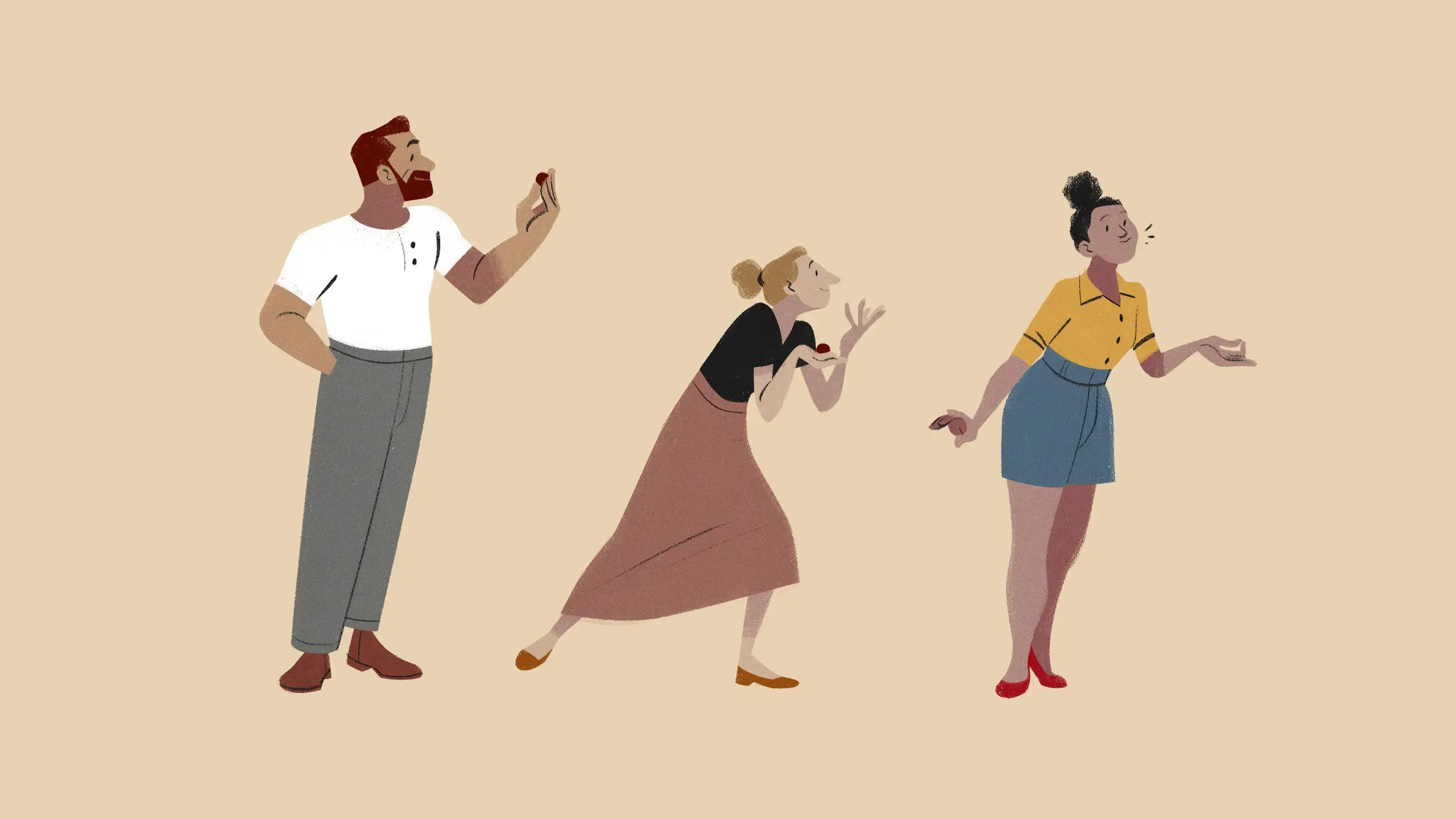 Three characters representing the three senses of taste