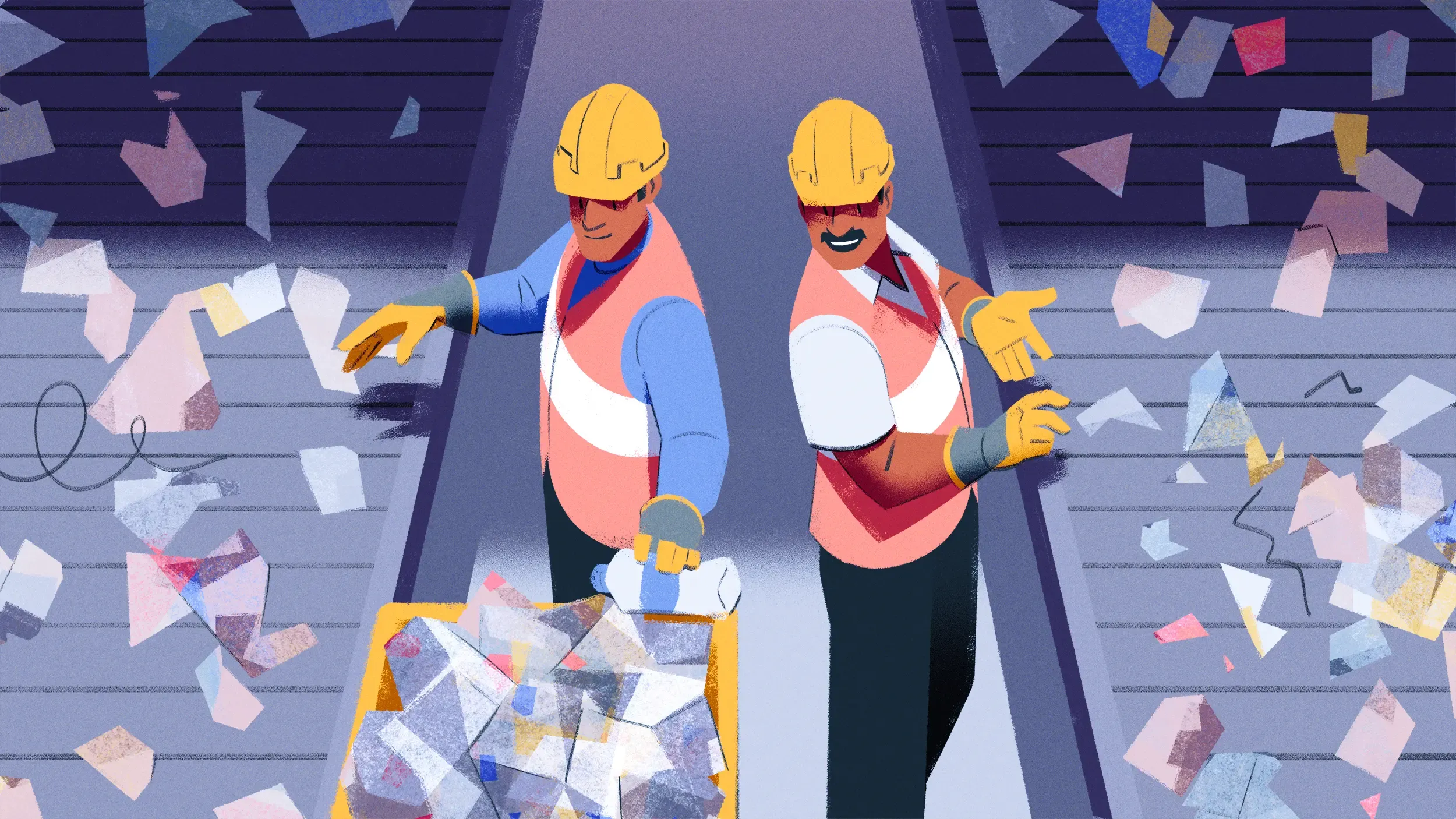 Two male waste pickers in protective gear