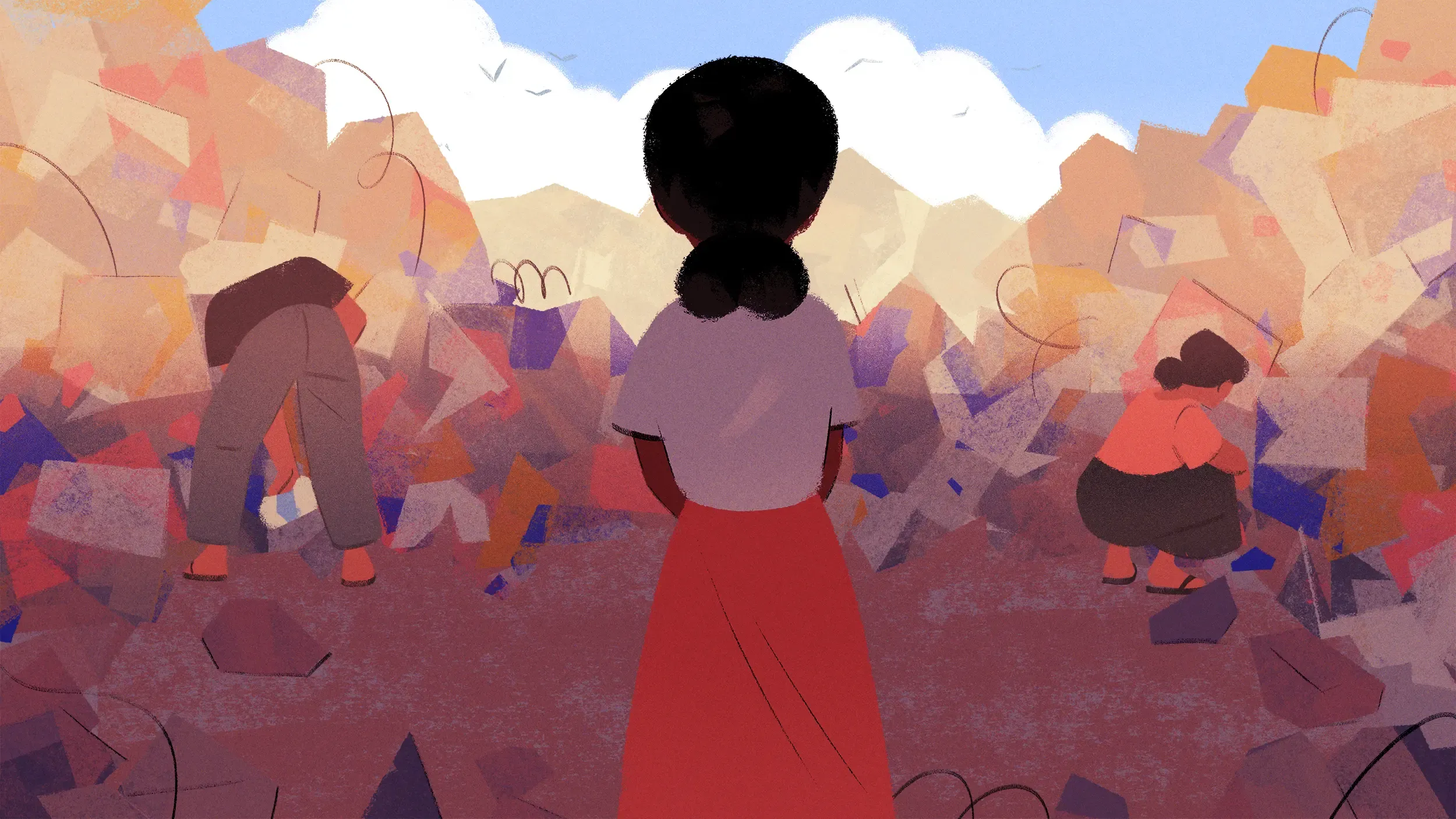 A young Amiyna watching her parents work